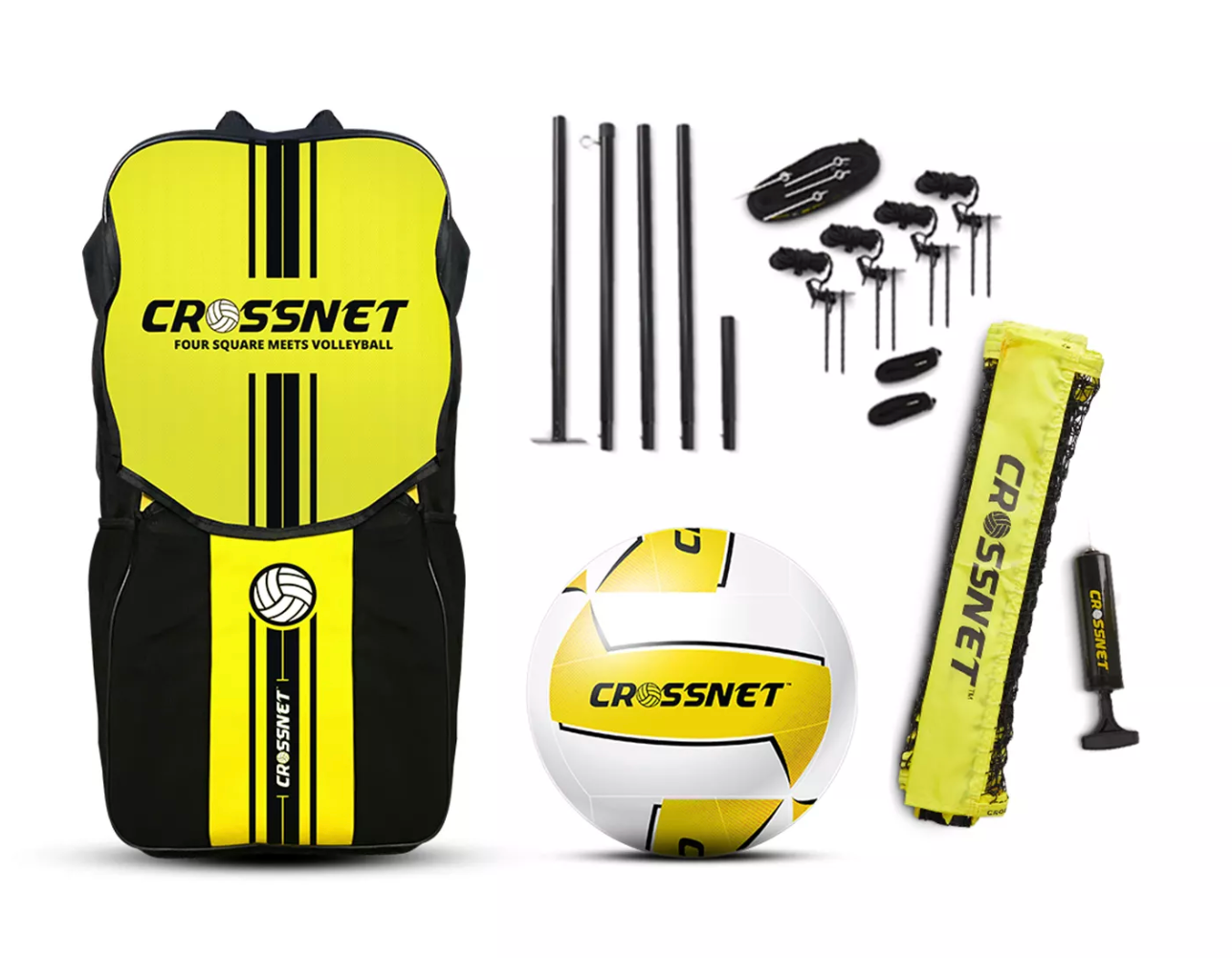 CROSSNET Four Square Volleyball Net and Game Set with Carrying Backpack &  Ball