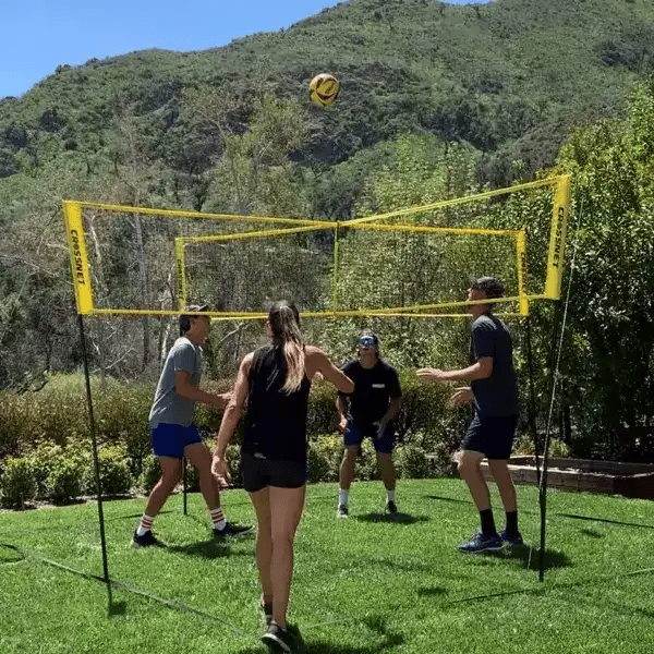 CROSSNET's Portable Four Square Game & Ball - Play Classic 4 Square Anywhere - Quick and Easy Setup - Outdoor & Backyard Yard Games & Gifts for Adults